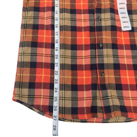 Eddie Bauer Mens Small Plaid Flannel Button Down Shirt Orange/Black/Beige - Picture 6 of 11